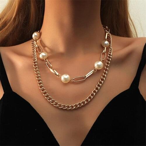Punk Choker Necklace For Women Neck Chain Hip Hop Multilayer Geometric Pearl Necklaces Sweater Chain Party Accessories Gift New