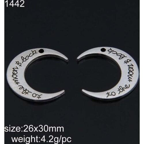 25pcs/lot Antique Silver Alloy Letter Moon Charms Pendants Fit Jewelry Necklace Findings