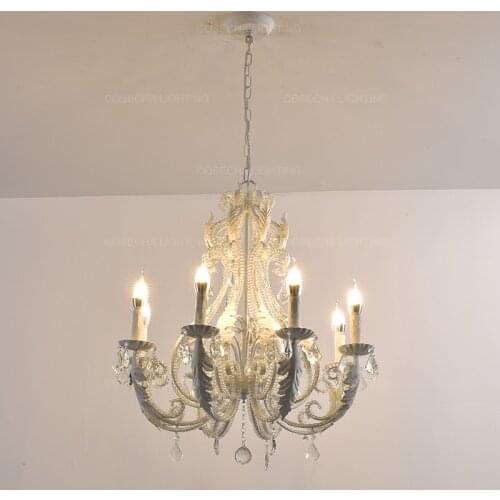 Retro Crystal Chandelier vintage white bedroom chandelier lighting for living room kitchen pink hang light for baby room nursery