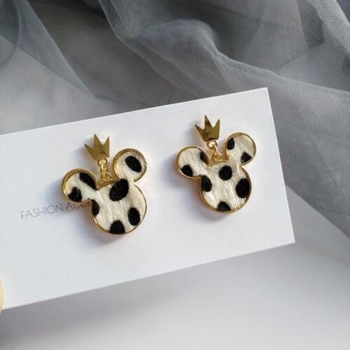 Mickey Minnie Earrings Leopard Print Crown Woman Girls Cute Earrings Party jewelry Accessories