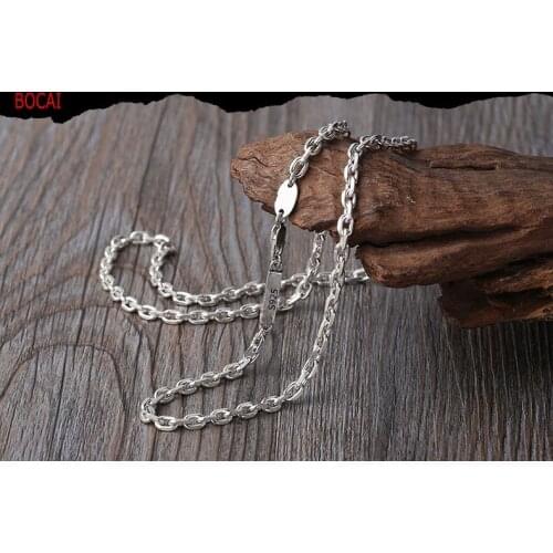 S925 sterling silver fashion jewelry 4mm rectangular chain real solid 925 silver necklace for men and women