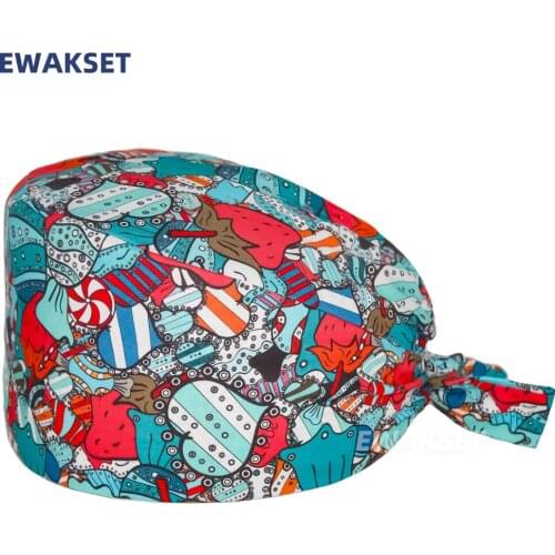 Scrub Cap with Sweatband Bouffant Hat for Women Men Wearing Protect Ears Work Hat Huniform Accessories gorro enfermera quirofano