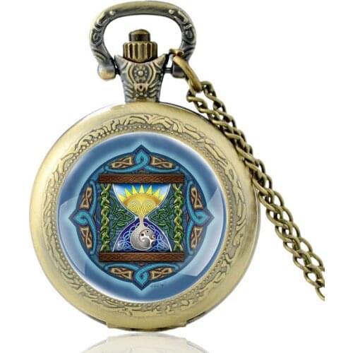 Unique Sun Moon Hourglass Design Vintage Quartz Pocket Watch Men Women Bronze Color Pendant Necklace Hours Clock Best Gifts