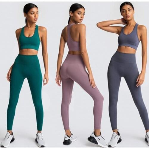 Womens Workout Set Seamless Sport Bra And Lift Hips Leggings Set For Gym Running Fitness Bra Top Set 2 Pieces Yoga Set