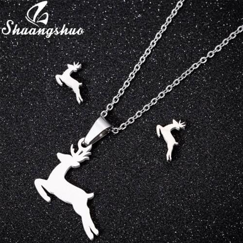 Shuangshuo Deer Necklaces Jewelry Sets Earrings Long Necklace Women Stud Earrings Jewelry Set collares Christmas Gift