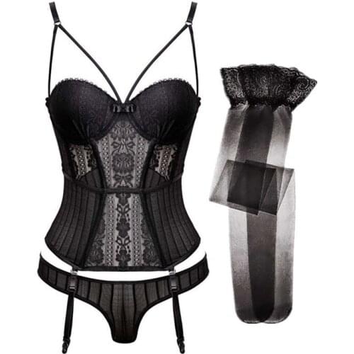 2020 Women Bustier Corsets Lingerie Push Up Lace Set Hollow Out Underwear Waist Slim Tummy Control Shaper Sexy Shapewear Corset