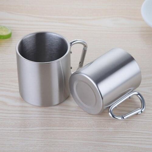 1 Pc 220ml Camping Travel Stainless Steel Cup Carabiner Hook Handle Picnic Water Mug for Men Women