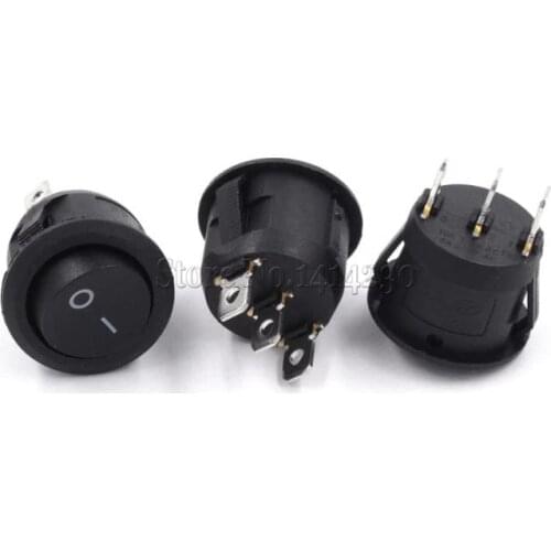 10Pcs 23mm Round Black 3 Pin 10A/125V 6A/250V AC 2 Position SPDT ON-OFF Rocker Switch Snap-in