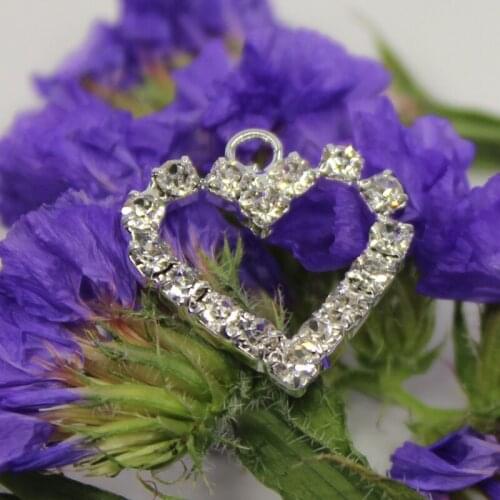 100 pcs Small heart pendant Rhinestone Ribbon Buckles Sliders Bikinis chest adjustment drill button Size 16mm