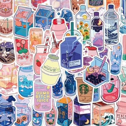 10/50Pcs Cute cartoon style drink Ins Stickers Stickers For Laptop Guitar Luggage Refrigerator Waterproof Graffiti Sticker