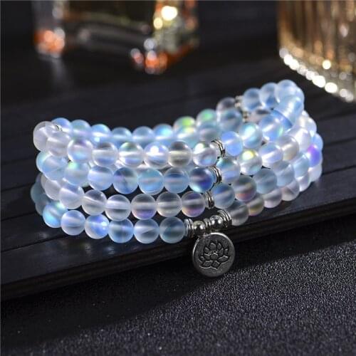 108 Mala Bead Healing Stone Bracelet Aqua Angel Aura Quartz Crystal Mermaid Glass Rhodonite Beauty in Sunlight Bracelet J39FK