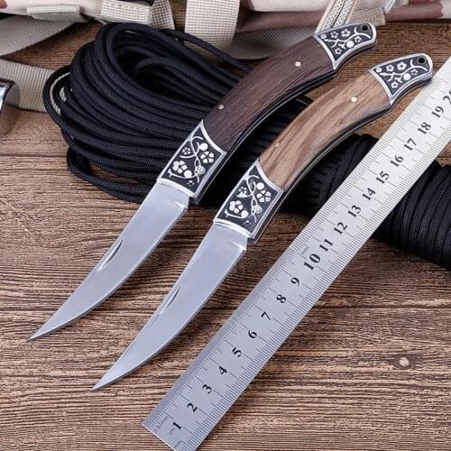 5CR15MOV Blade Quick Open Knives Portable Tactical Folding Knife Color Wood Handle Camping Survival Pocket Knives Outdoor EDC