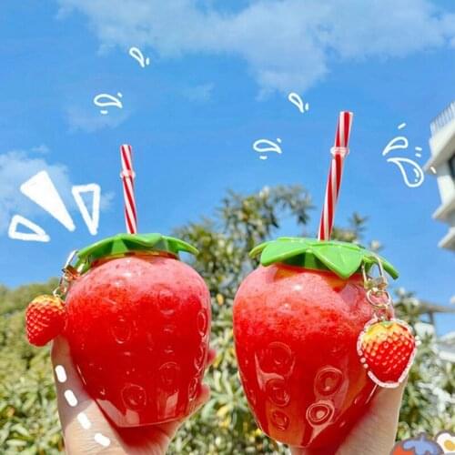 Baby Kids Cartoon Cute 3D Strawberry Straw Cup Creative Lovely Plastic Picnic Portable Water Cup