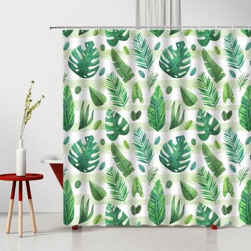 Monstera Shower Curtain Green Leaves Tropical Plant Washable Fabric Bathroom Decor Bathtub Screen Home Supplies Bath Curtains