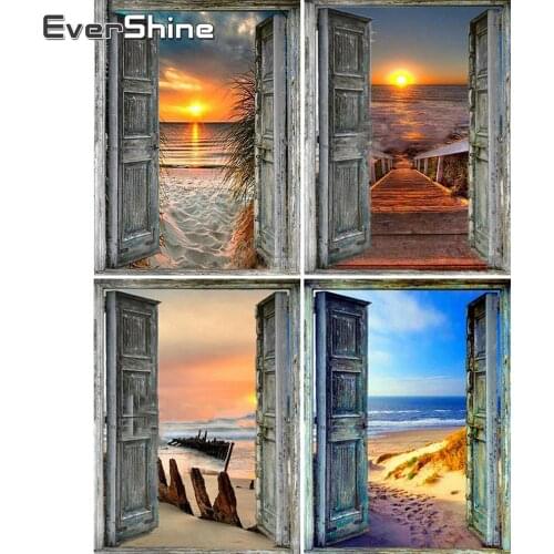 Evershine Full Square Diamond Embroidery Door Picture Of Rhinestone Sunset Diamond Painting Landscape Cross Stitch Home Decor