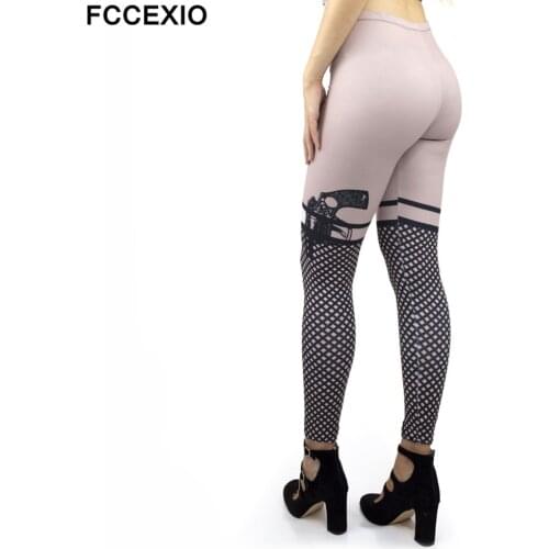 FCCEXIO New Design Sexy Bad Girl Kiss Nude Printed Elastic Fitness Leggings Workout Legging Slim Sportswear Leggings Women Pants