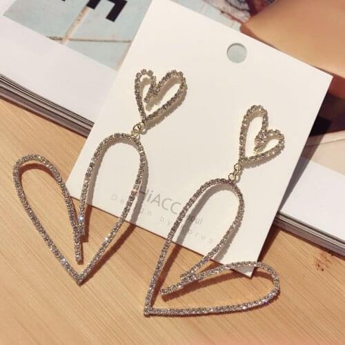 Big Heart Drop Earrings For Women Shinning Rhinestone Femme Bijoux Cute Gifts