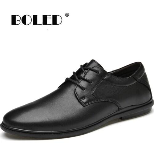 Natural Leather Shoes Men Lace Up Anti-slip Flats Shoes Classic Soft Waterproof Breathable Walking Men Shoes Zapatos Hombre