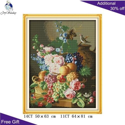 Joy Sunday Flower Vase Home Decoration H404(2) 14CT 11CT Stamped and Counted Beautiful Vase Flowers Embroidery DIY Cross Stitch