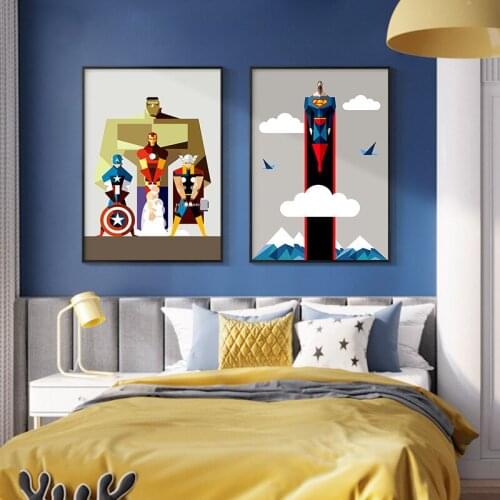 Marvel Superhero Canvas Painting Captain America Hulk Poster Childrens Room Decoration Painting Mural Simple Bedside Painting