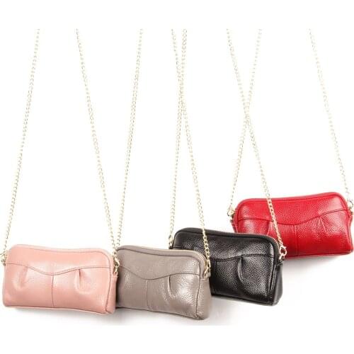 Fashion Wallet Women Litchi Leather Wallets Female Zipper Design Coin Purse ID Card Holder Metal Chain Handbags Crossbags