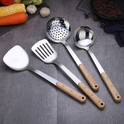 Kitchen Cookware Cooking Utensils Tools Sets Dishes Tableware Kitchenware Dinnerware 304 Stainless Steel Wooden Handle Scoop