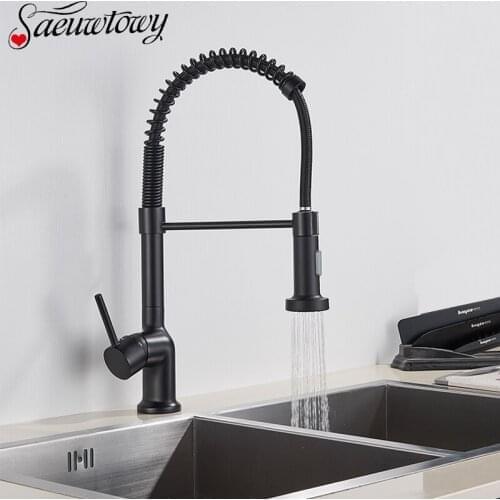 Brass Matte Black Pull Down Spring Kitchen Faucet Kitchen Sink Faucet Single Handle Faucet 360 Degree Rotating Sink Mixer Crane