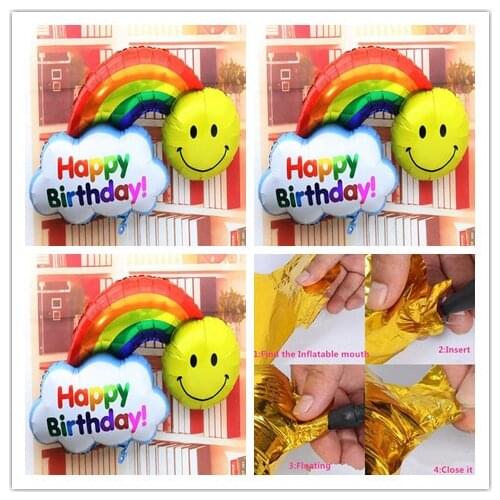 Hot 116*80cm Foil Balloons double side Happy Birthday Wedding Decoration Large size Smile Face Rainbow Globos balls