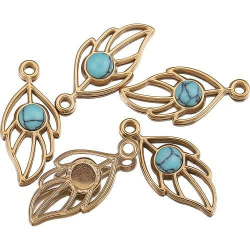 5pcs Lot Stainless Steel Leaves Charms Natural Stone Pendant for Keychain Bracelet Earring DIY Jewelry Making Supplies Findings