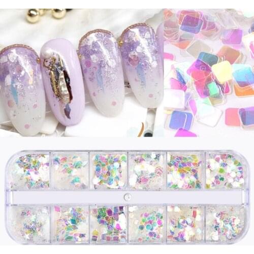 12 Grid Color Intrigue Chunky Glitter Mermaid Sequins Paillette Glitter Set Manicure 3D Nail Art Decorations Nail Art Tool