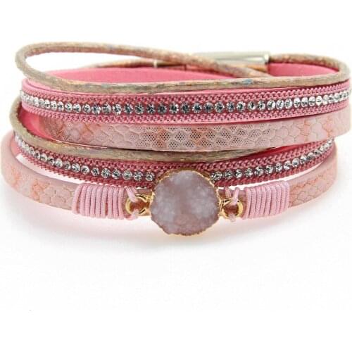 2020 New Fashion Women Leather Bracelet Magnetic Clasps Rhinestone Multilayer Wrap Female Bracelet Bangle Jewelry Gift pulseras