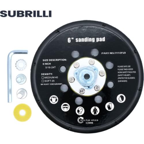 SUBRILLI 6 Inch DA Backing Plate Dual Action Flexible Backer Pad Dust Free Sanding Holder Hook And Loop Abrasive Buffing Plate