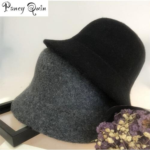 Drop shipping Women wool Winter Hat for women Solid Color Personality floppy bucket Woolen Hat Cap Female wool bucket hat