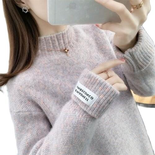 Pullover Mink Fleece Sweater Women 2021Autumn Winter New Coat Half High Collar Knitted Plus Velvet Thick Bottoming Shirt Female