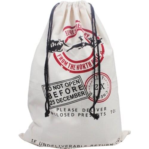 Christmas Presents Bag Kids Gift Bag Cotton Canvas Storage Reindeer Drawstring Bag For Packing DIY Gift