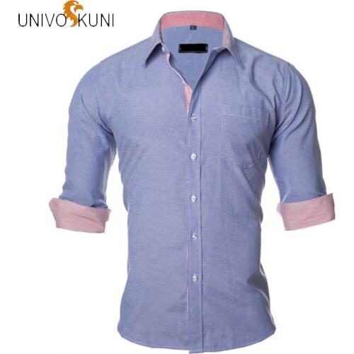 UNIVOS KUNI Men Shirts Long Sleeve Business Casual Fit Slim Shirt Solid Homme Shirts Europe Size S-XXL Camisas Male Q5183