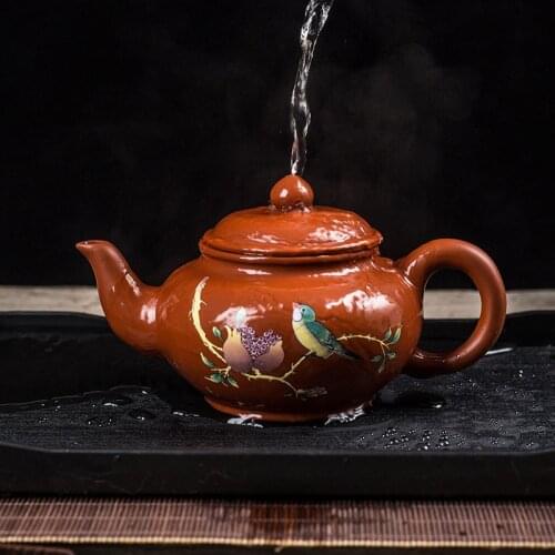 Hand-painted Yixing Teapot Handmade Purple Clay Retro Green Tea Pot Kung Fu Kettle Creative Filter Water Pot Office Tea Set