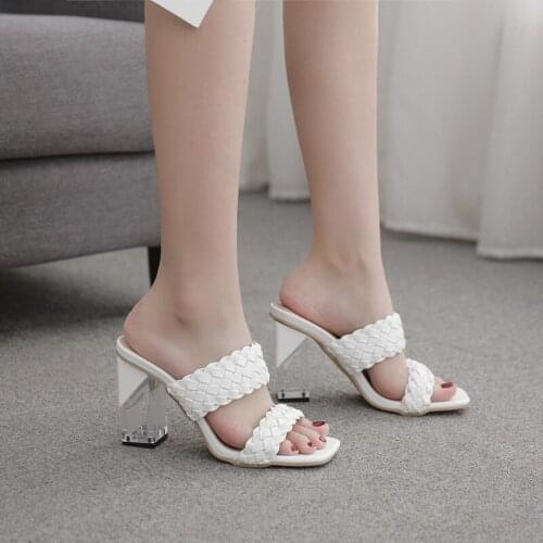 2021 Summer Women Slides Slippers Woven Roman Slippers Female Bohemian Ethnic Style Large Size Thick Heel Womens Shoes Trend