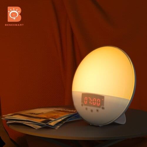 Benexmart WiFi Smart Sunrise Alarm Clock Tuya Wake-Up Light with 6 Colors LED Digital Touch Clock Timing Snooze Voice Control