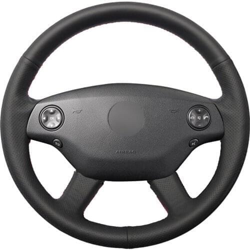 Hand-stitched Black Genuine Leather Car Steering Wheel Cover for Mercedes Benz W204 C-Class 2007-2010 C280 C230 C180 C260