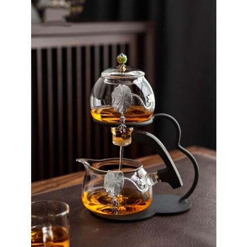 Heat-resistant glass tea set magnetic water diversion rotating cover bowl semi-automatic tea maker lazy teapot Kungfu tea set