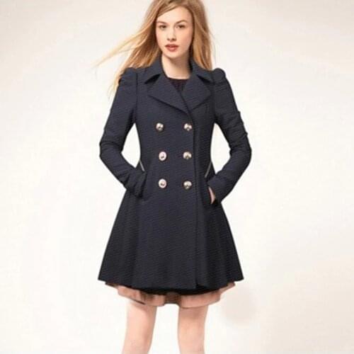 2020 womens fashion winter trench coat double breasted mid-length large size long-sleeved solid color slim commuter coat women
