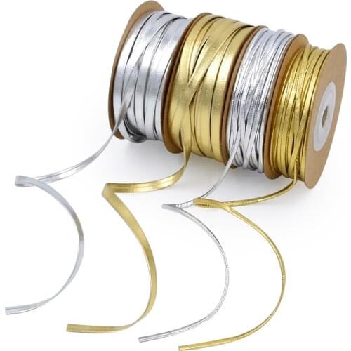 2mm/5mm *15m Matte Light Pu Faux Leather Cord Flat Gold Silver Color Shine Rope for Bracelet Jewelry Beading String Ribbon Craft