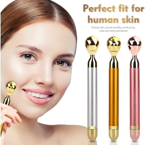 24k Gold Vibration Facial Slimming Face Beauty Bar Pulse Firming Facial Roller Massager Lift Skin Tightening Wrinkle Stick