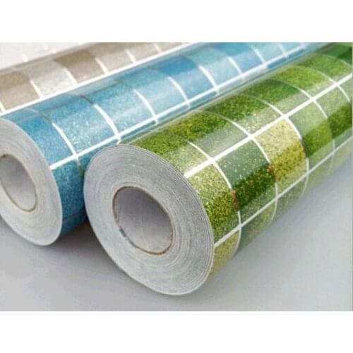 45x200cm Anti Oil Wallpaper Mosaic Gray Aluminum Foil for Kitchen High Temperature Resistant Bath Waterproof Wallpaper