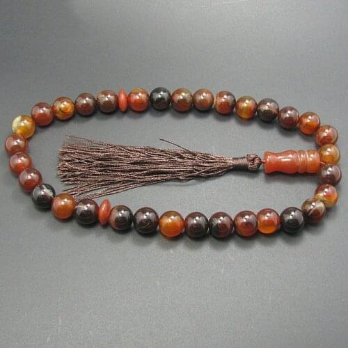 WEIYU Natural Stone Round Shape Jewelry 12mm Big Agates 33 Prayer Beads Islamic Muslim Tasbih Allah Rosary Bracelet with Tassel
