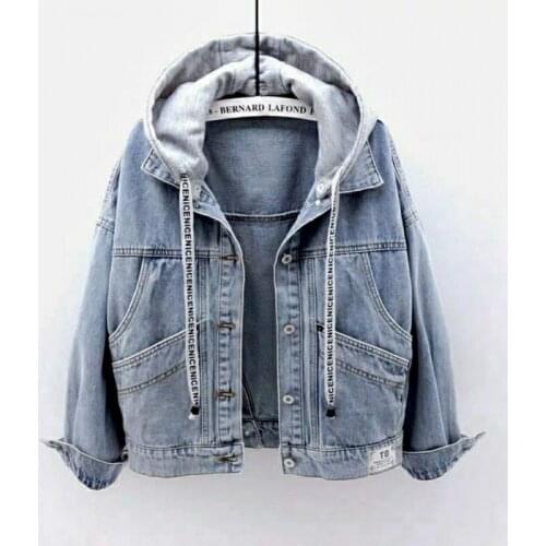 Autumn And Winter 2021 New Denim Jacket Women Loose Korean Short Long Sleeve Hooded Jacket Multi Pocket Versatile Top