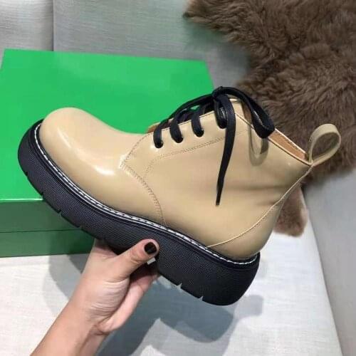 Luxury brand designer big head leather shoes women boots popular leather women thick-soled womens shoes motorcycle short boots