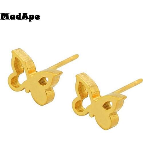 MadApe Cute Gold Color Butterfly Earrings Never Fade Stainless Steel Women Stud Earrings