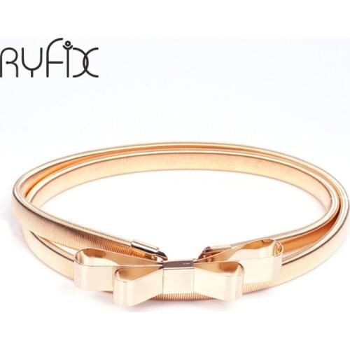 2021 Hot sales women belt metal bow thin elastic belt golden /sliver elastic waistband chain BL01